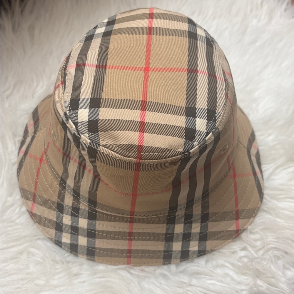 Burberry Beige and Red Checkered Hat